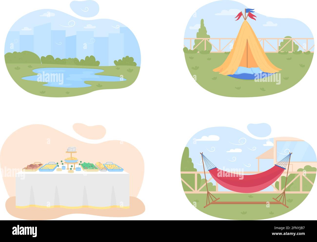 Planning summer holidays 2D vector web banner, poster set Stock Vector