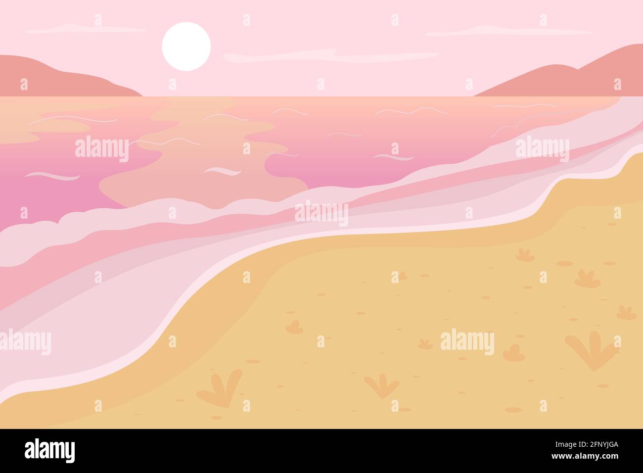 Romantic beach scenery flat color vector illustration Stock Vector ...