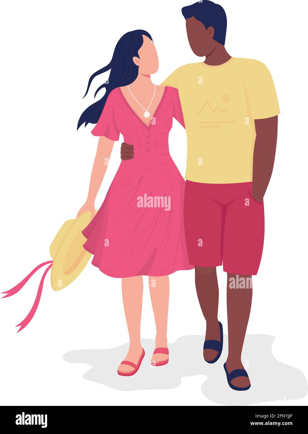 Boyfriend and girlfriend on romantic walk flat color vector faceless ...