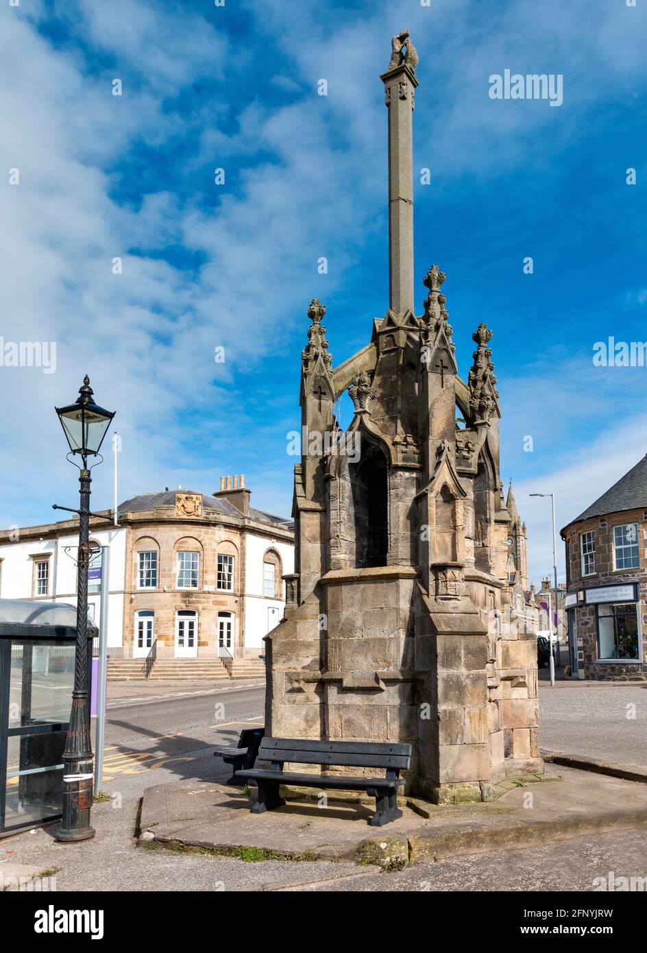 CULLEN TOWN MORAY SCOTLAND THE ORNATE MARKET CROSS ON THE SQUARE Stock
