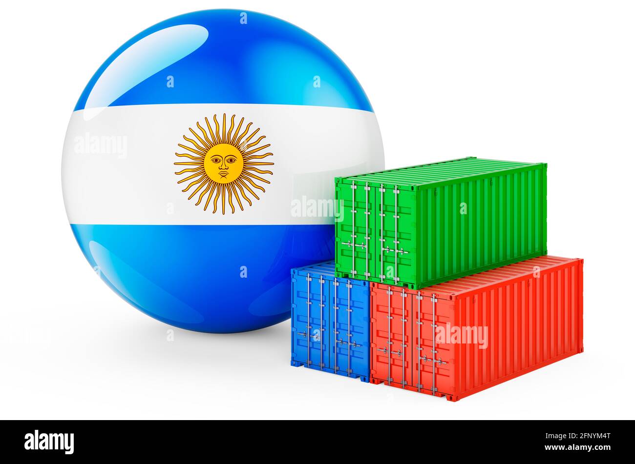 Cargo containers with Argentinean flag. Freight shipping in Argentina