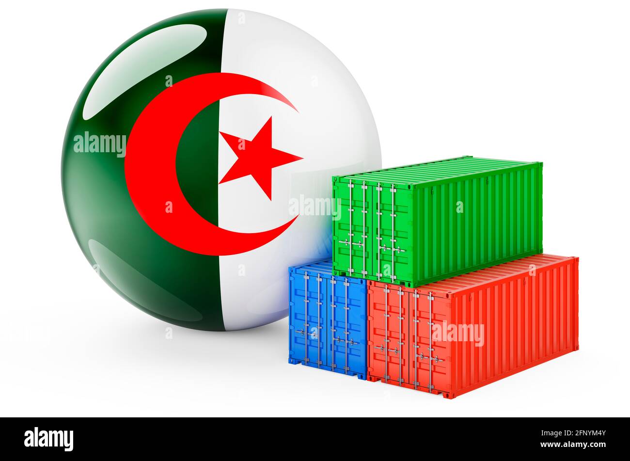 Cargo containers with Algerian flag. Freight shipping in Algeria, 3D ...