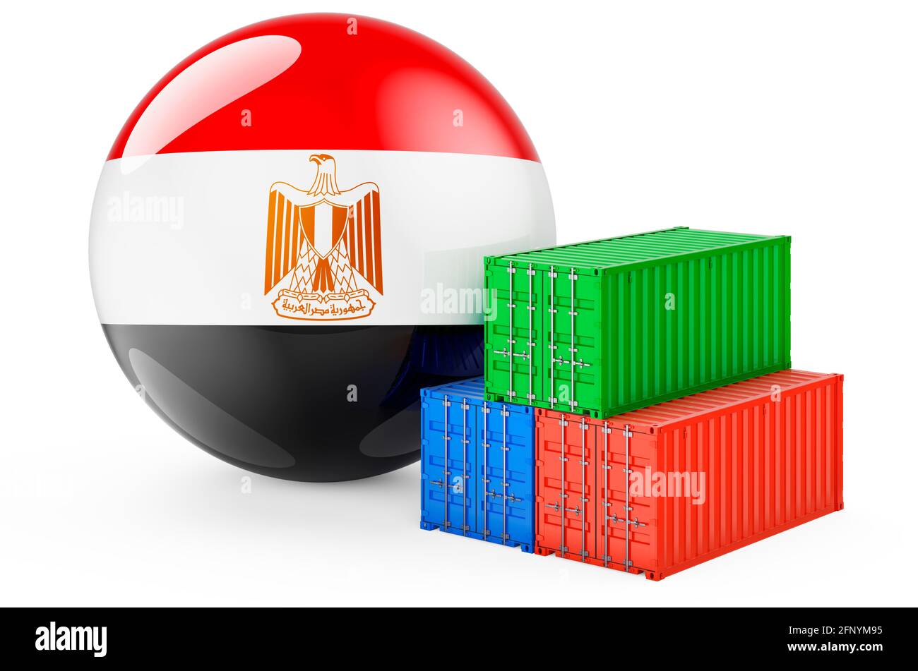Cargo containers with Egyptian flag. Freight shipping in Egypt, 3D