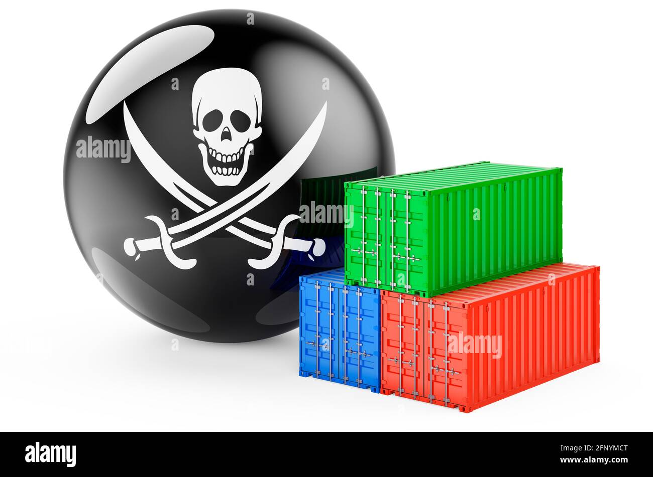 Cargo containers with piracy smuggle, 3D rendering isolated on white ...