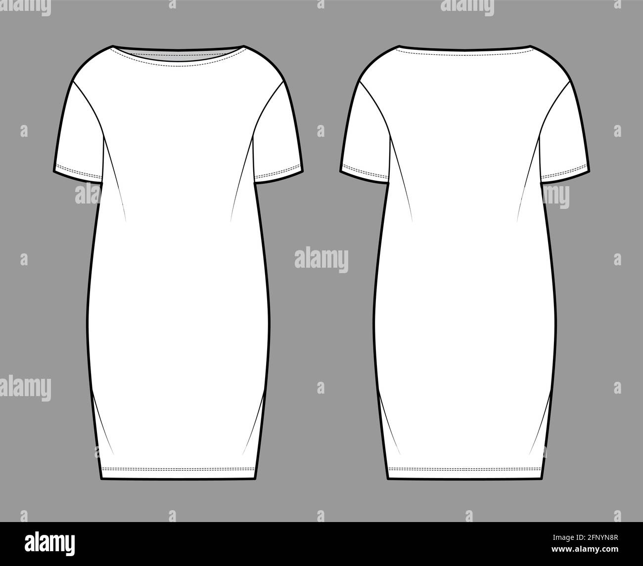 Dress sack slouchy technical fashion illustration with short sleeves ...