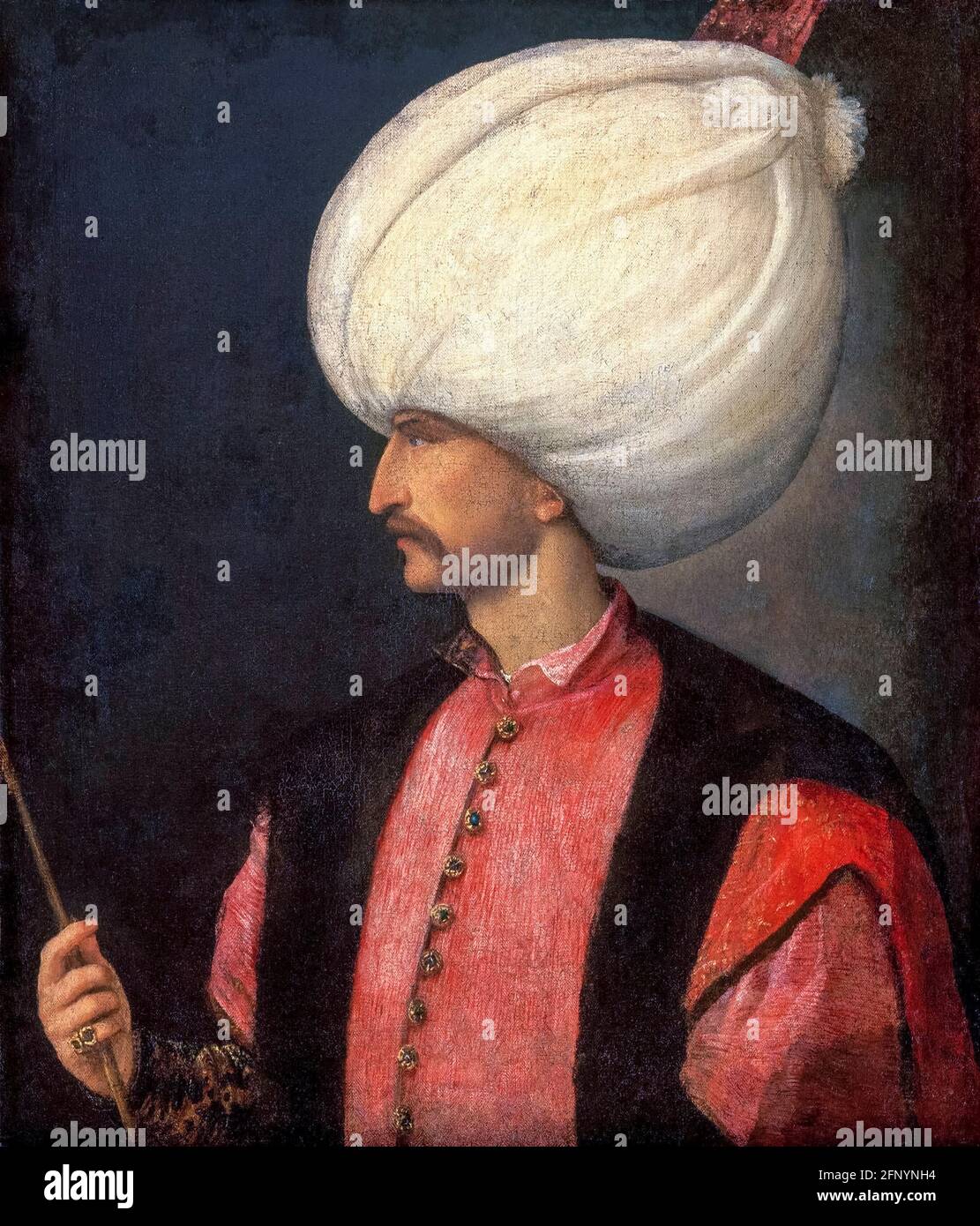 Suleyman the Magnificent (Suleyman I of Turkey) (1494-1566), 10th Sultan of the Ottoman Empire (1520-1566), portrait painting after Titian, circa 1530 Stock Photo