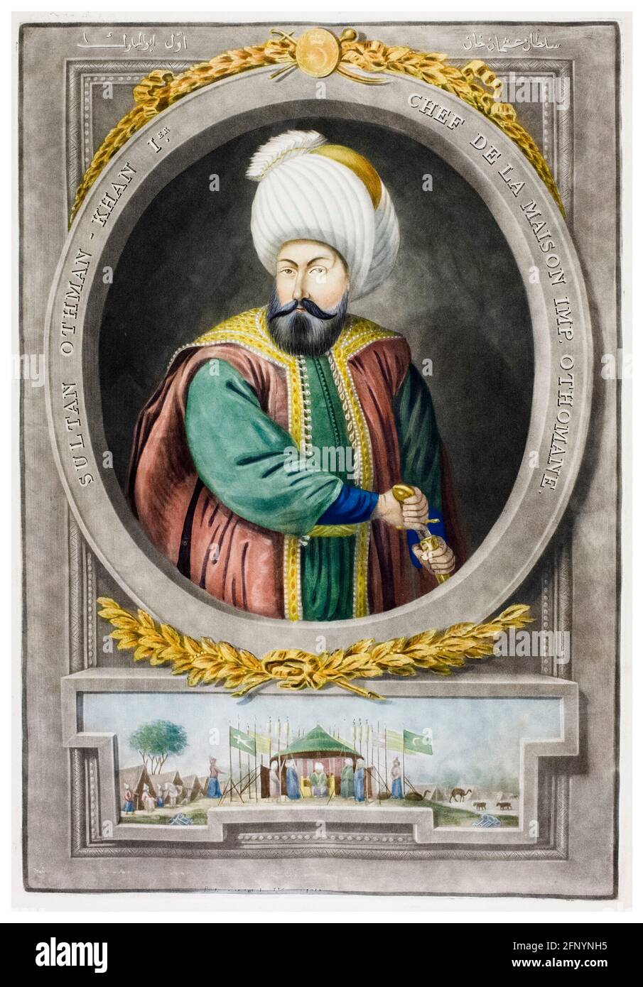 Osman I of Turkey (c.1254-c.1324), Founder and First Sultan of the Ottoman Empire (c.1299-c.1324), portrait engraving by John Young, 1815 Stock Photo