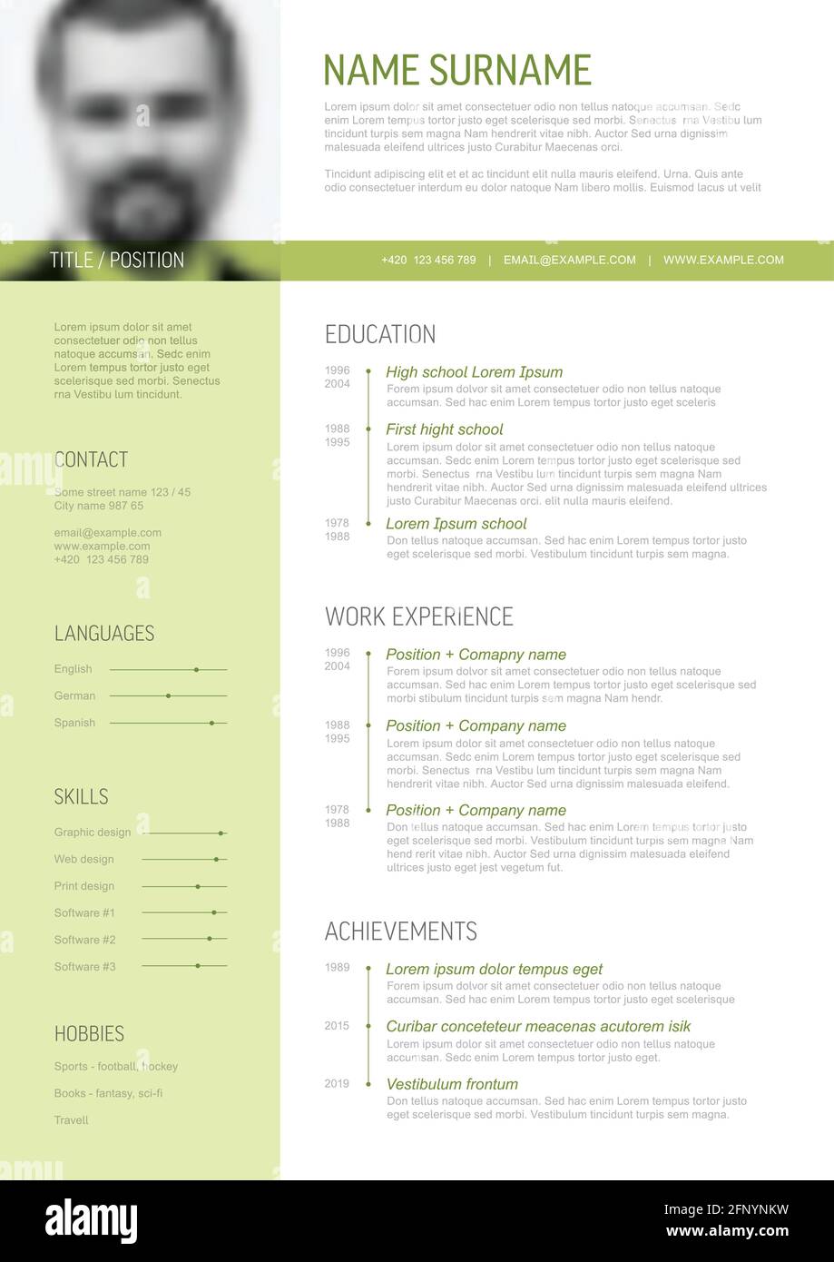 Vector minimalist cv resume template - Vector Minimalist Cv Resume Template With Content Blocks Design Green Accent And Profile Photo Simple Minimalist Typography Cv Resume With Educatio 2FNYNKW 