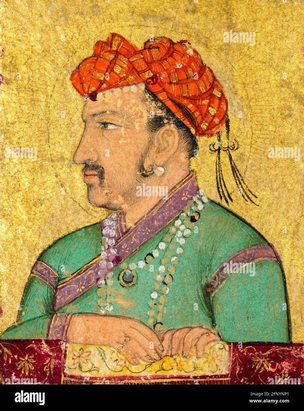 Emperor Jahangir (1569-1627), 4th Mughal Emperor (1605-1627), portrait painting by Mughal School, 1605-1627 Stock Photo