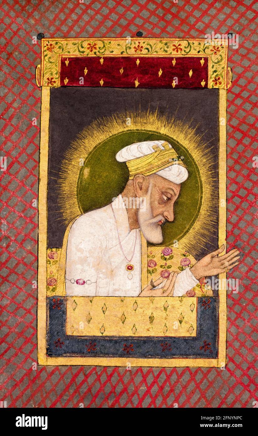 Emperor Aurangzeb (Alamgir I) (1618-1707), 6th Mughal Emperor (1658-1707), portrait painting by Mughal School, circa 1700 Stock Photo