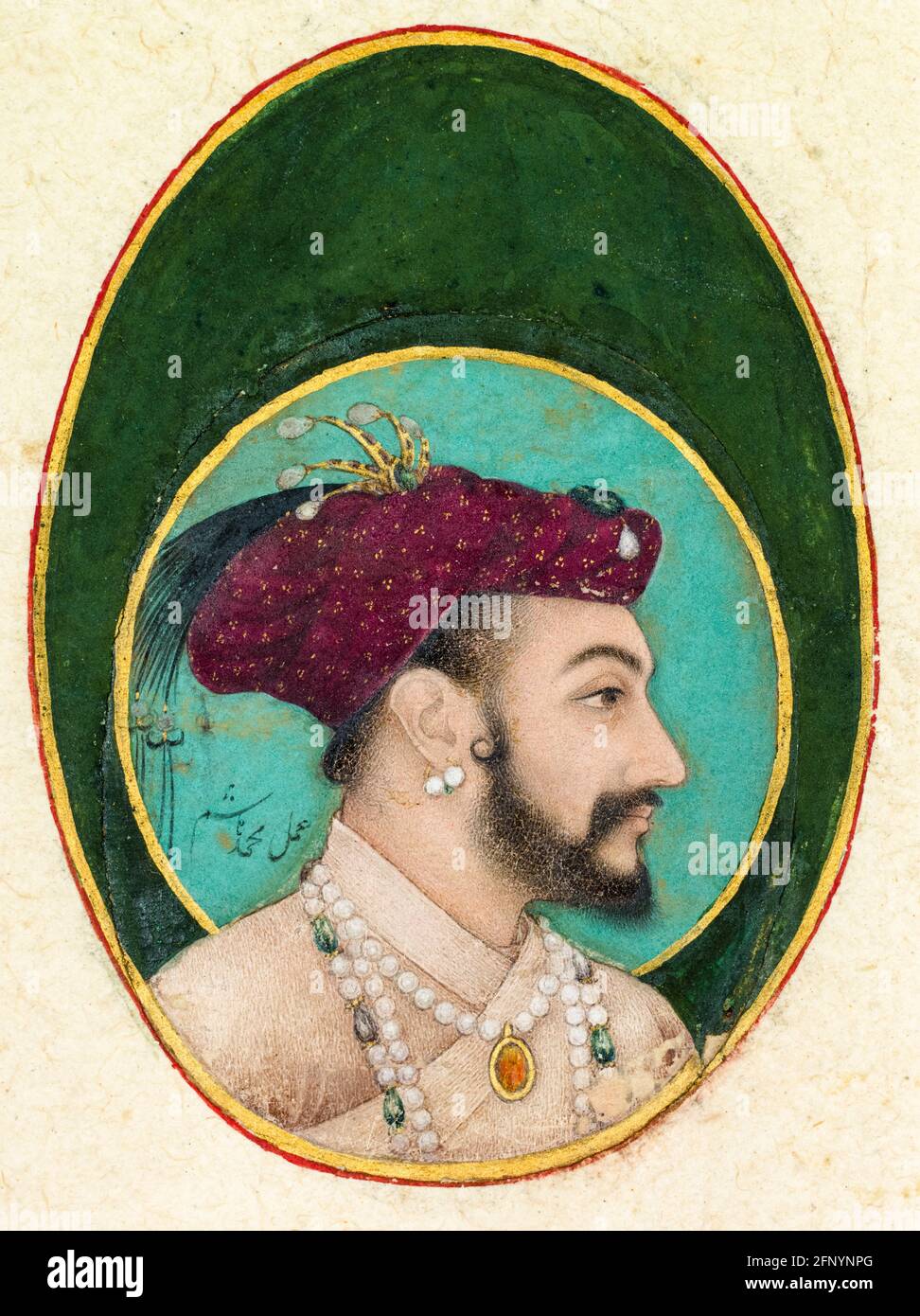 Emperor Shah Jahan (1592-1666), 5th Mughal Emperor, portrait painting by Hashim, circa 1630 Stock Photo