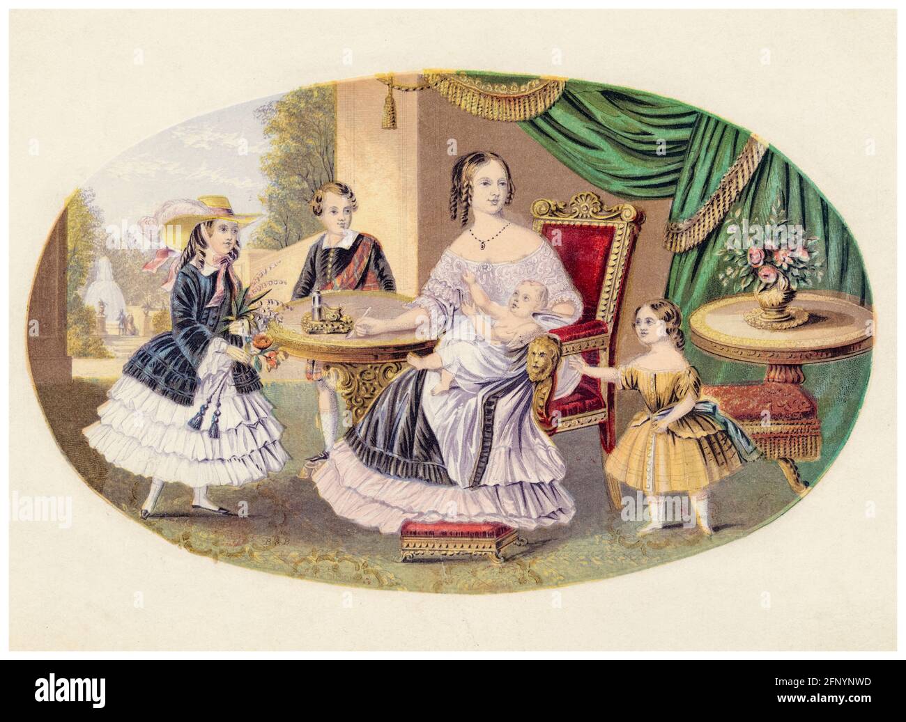 Her Majesty Queen Victoria (1819-1901) and family, print by Bradshaw & Blacklock, circa 1851 Stock Photo