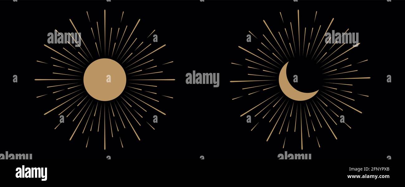 Moon and sun. Lines. Minimalism, abstract composition. Magical astrology and boho. Vector illustration Stock Vector