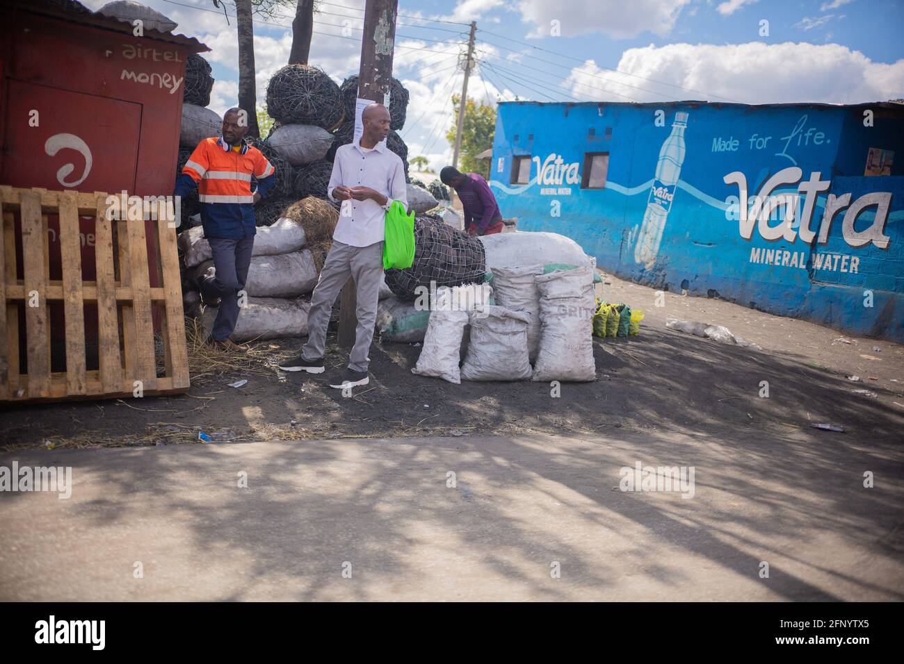 Lusaka, Kalingalinga, Zambia, 01th may 2021, Zambian people selling charcoal, poor people’s fuel, Stock Photo