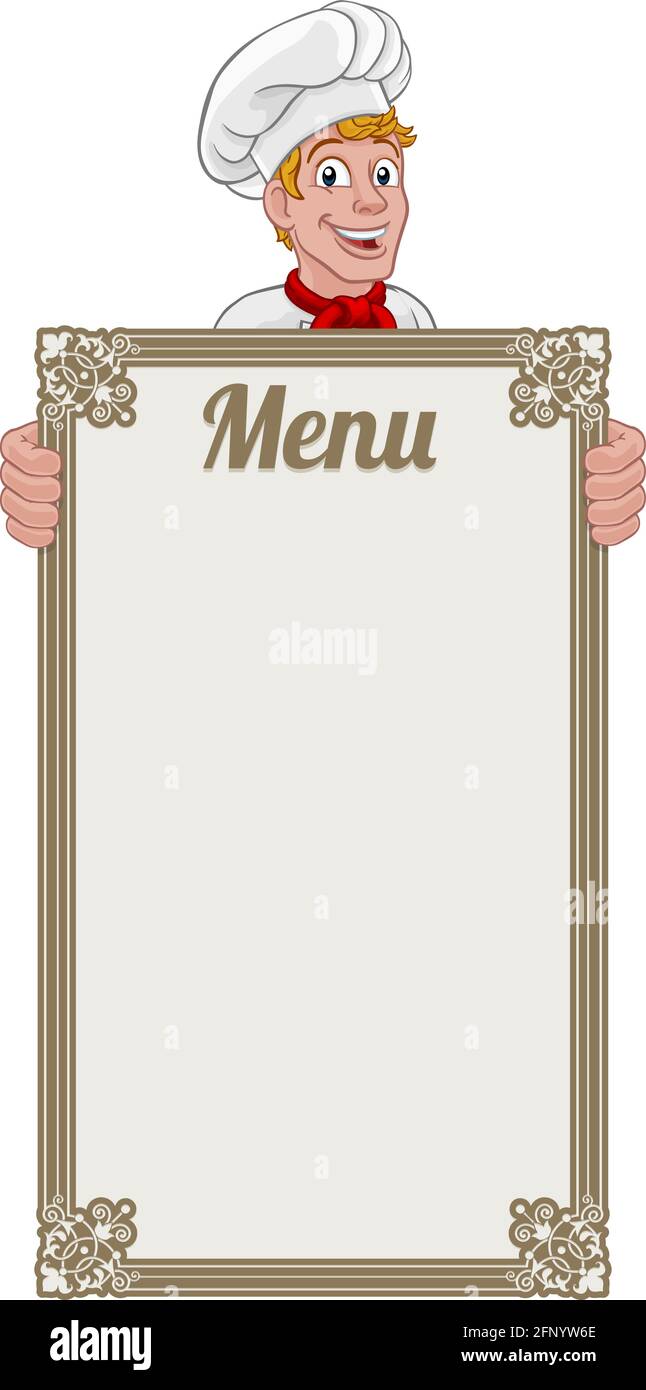 Chef Cook Baker Cartoon Man Menu Sign Background Stock Vector Image