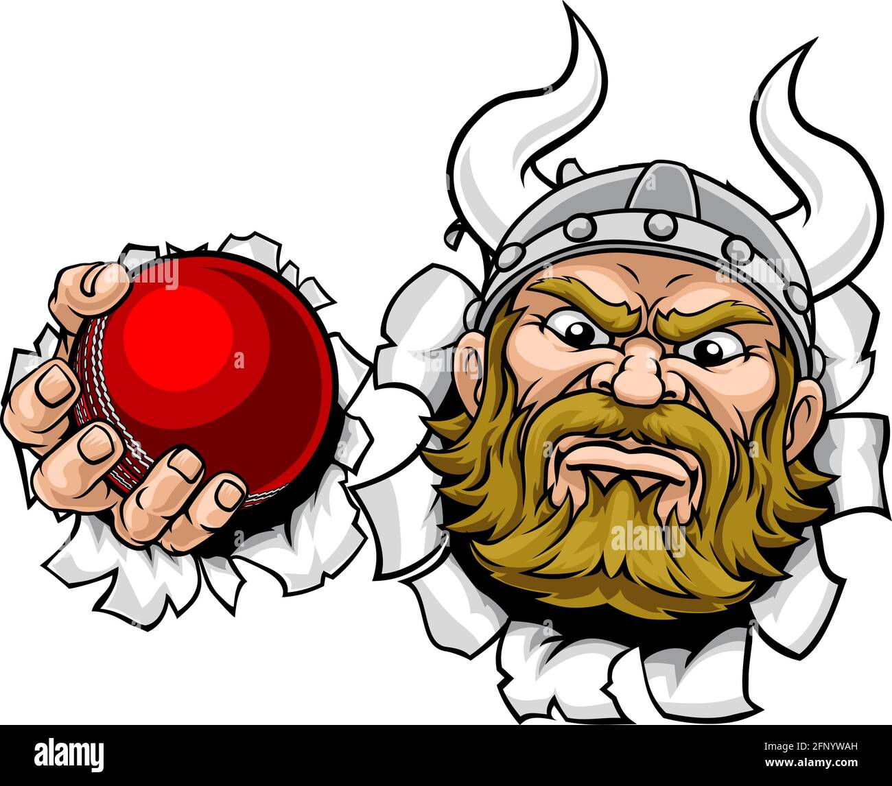 Viking Cricket Ball Sports Mascot Cartoon Stock Vector