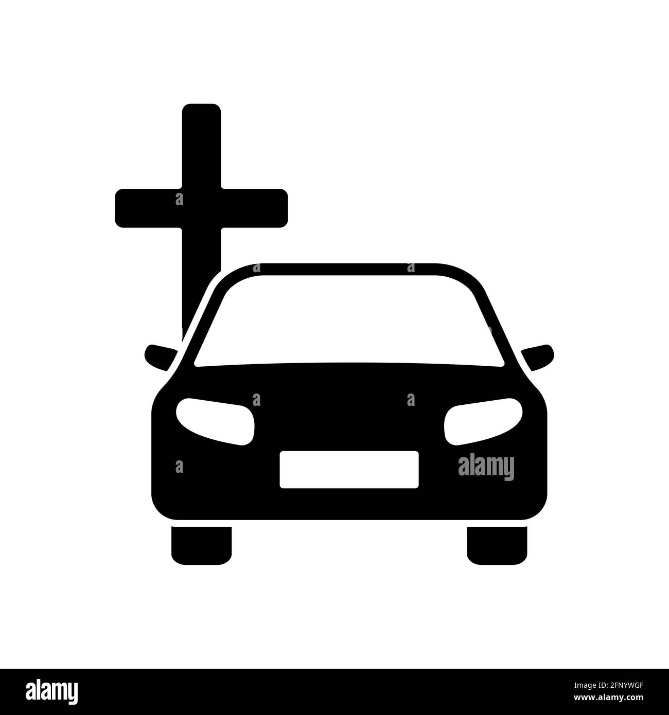 Coffin car icon. Hearse automobile symbol. Burial black transport