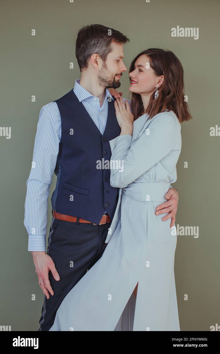 Portrait of a beautiful couple embracing and looking at each other Stock Photo