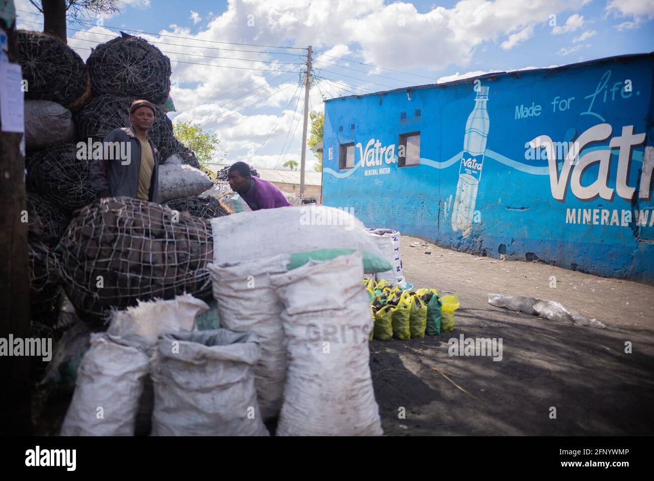 Lusaka, Kalingalinga, Zambia, 01th may 2021, Zambian people selling charcoal, poor people’s fuel, Stock Photo