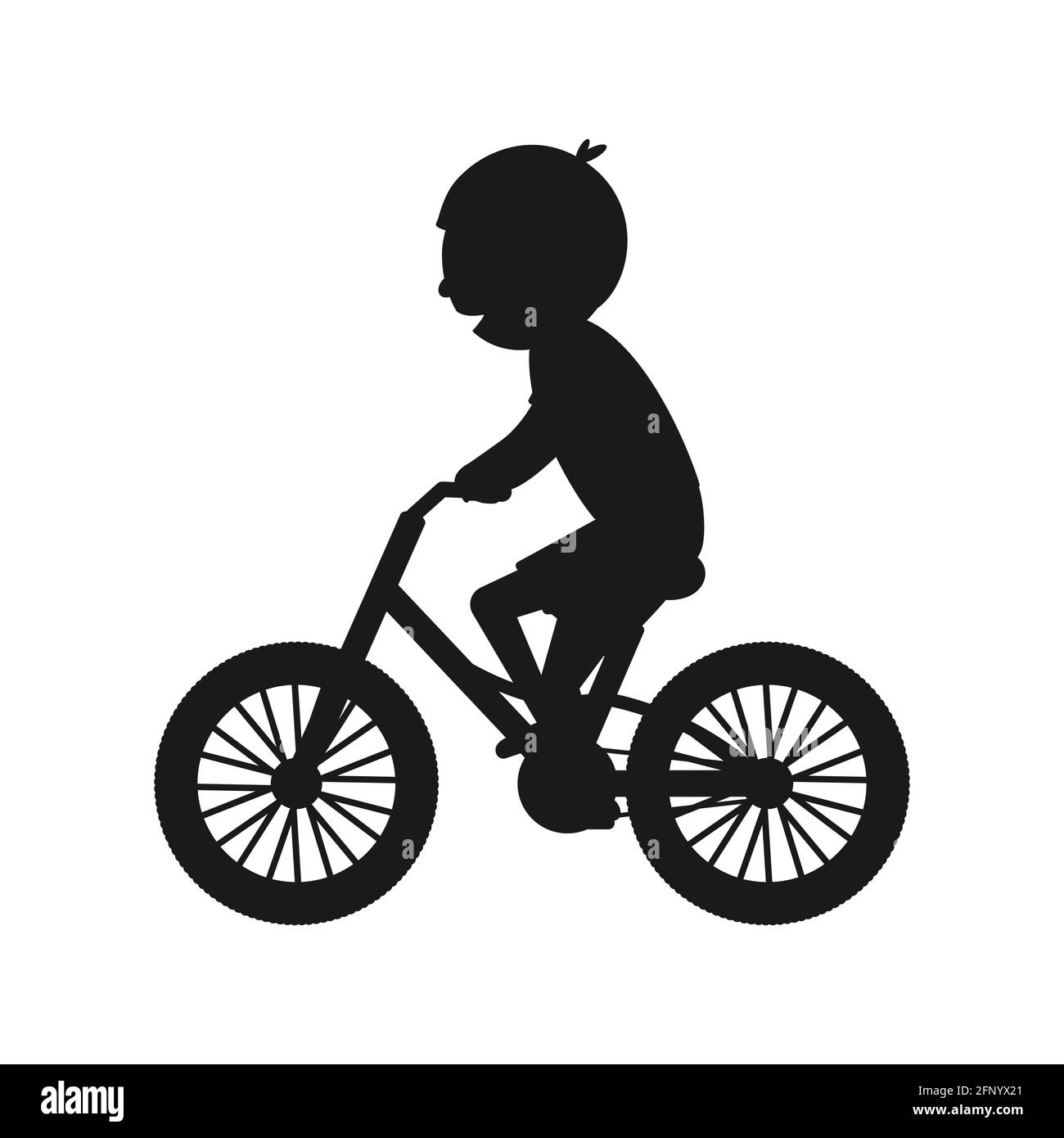 Cute boy riding bike silhouette. Healthy lifestyle in black color concept. Little child rides bicycle. Stock Vector