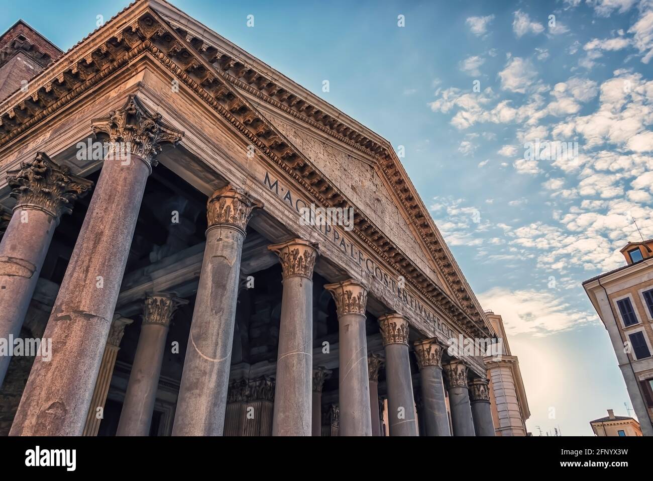 Facade of the famous monument in Rome: the Pantheon Stock Photo