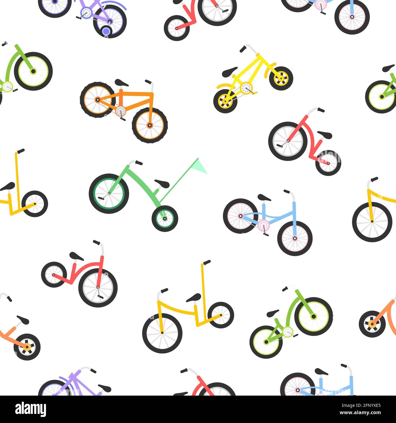Cute different bicycles seamless pattern. Kids colorful bikes. Healthy ...