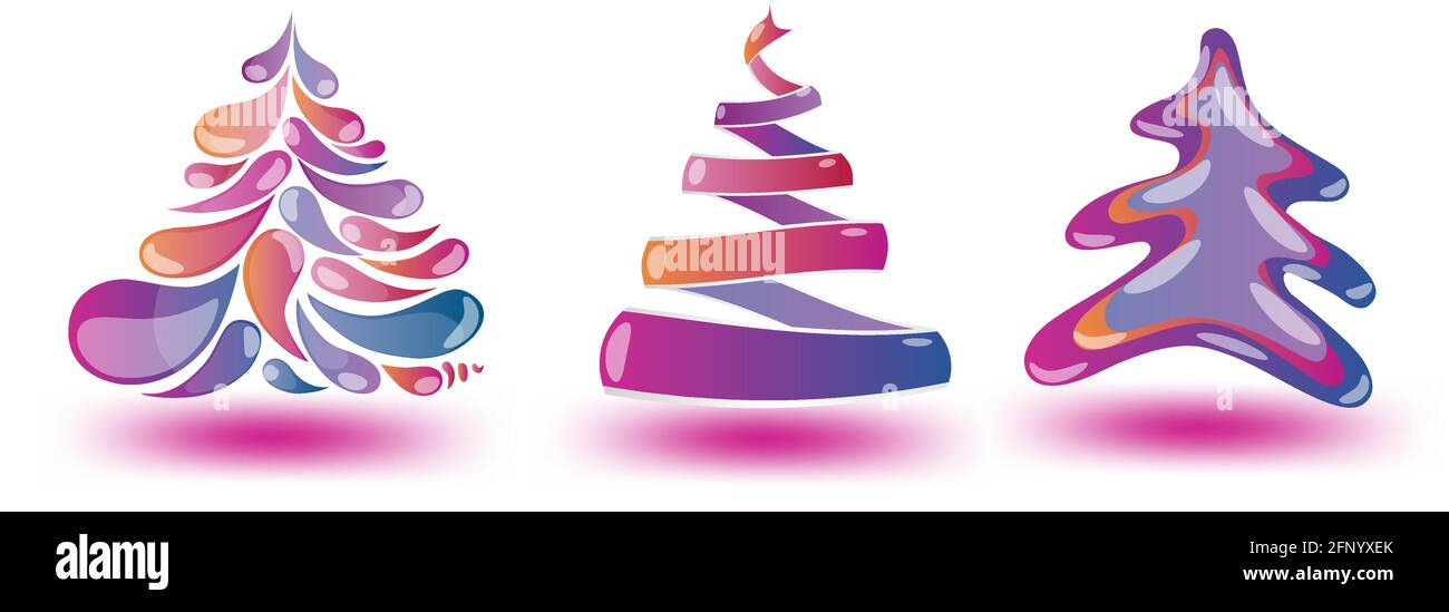 Christmas trees in a bright blue violet range of different time forms in a modern way Stock Vector