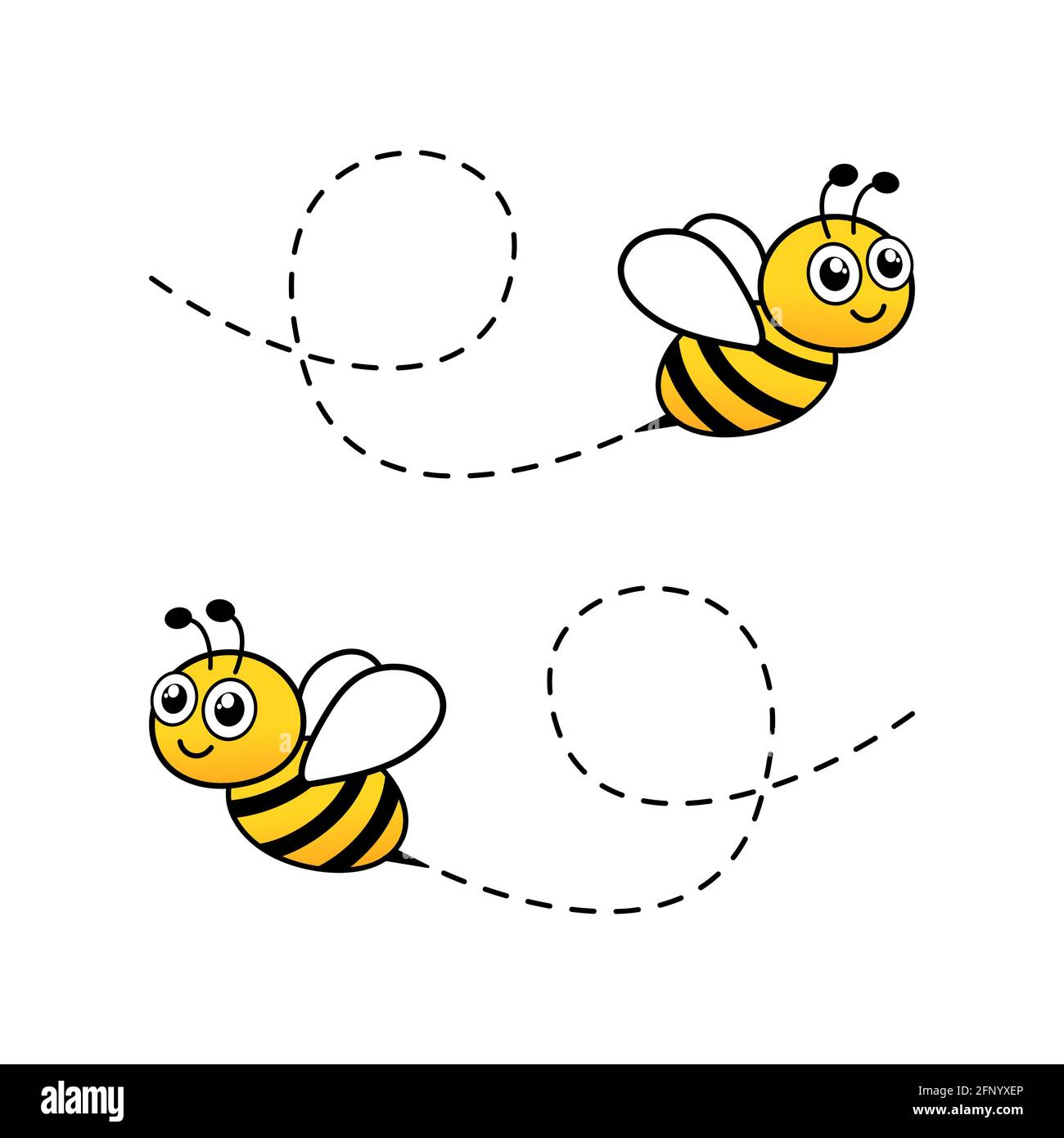 Cute flying bees. Bee character. Vector isolated on white. Stock Vector