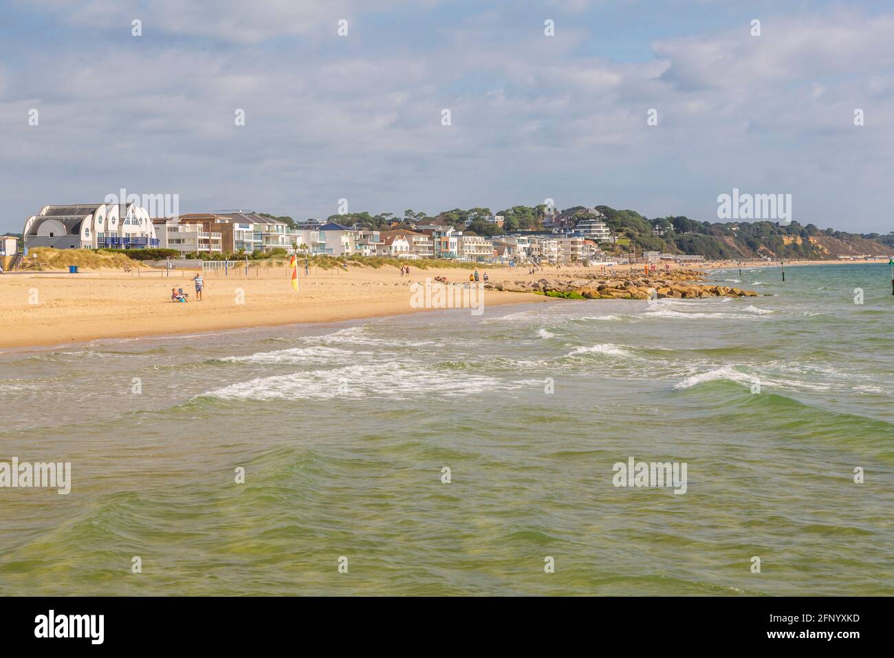 View of Sandbanks Beach in Poole Bay, Poole, Dorset, England, United