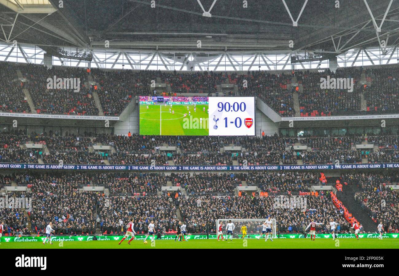 Tottenham win by 1-0 in from of a record crowd during the Premier League match between Tottenham Hotspur and Arsenal at Wembley Stadium in London. 10 Feb 2018 Photo Simon Dack / Telephoto Images.  -  Editorial use only. No merchandising. For Football images FA and Premier League restrictions apply inc. no internet/mobile usage without FAPL license - for details contact Football Dataco Stock Photo