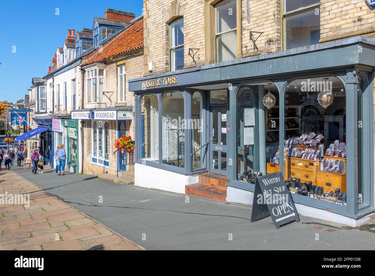 View of shops on Market Place, Pickering, North Yorkshire, England, United Kingdom, Europe Stock Photo