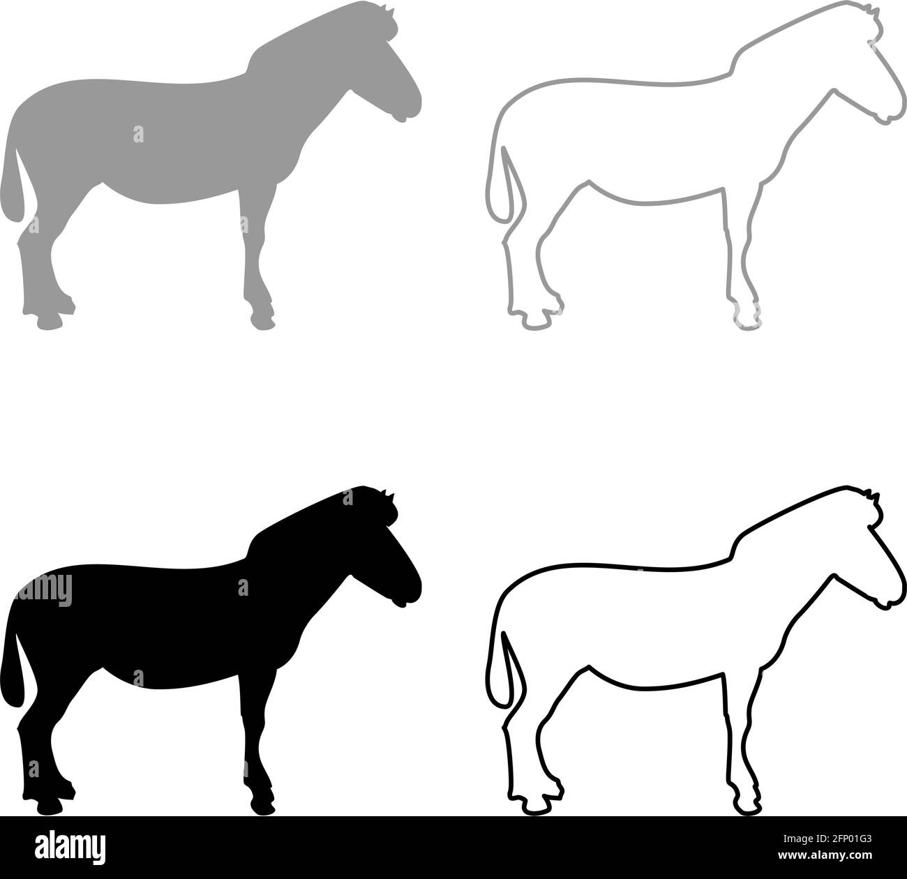 Zebra stand Animal standing silhouette grey black color vector illustration solid outline style simple image Stock Vector