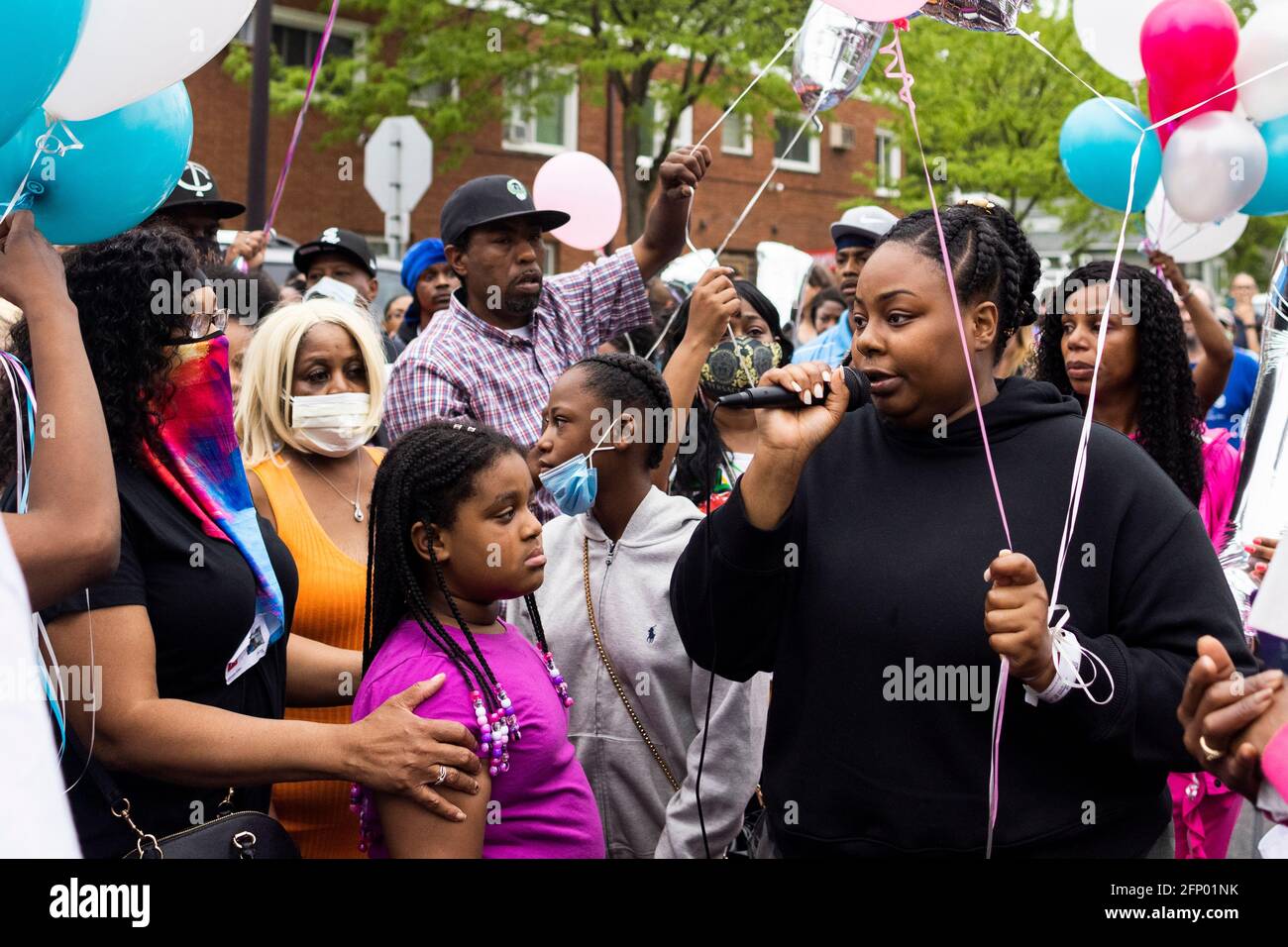 Antrice Sease, mother of Aniya Allen speaks to demonstrators gathered at a  vigil for Aniya Allen on May 19, 2021 at N. 36th and Penn Avenues in  Minneapolis, MN. Aniya was a