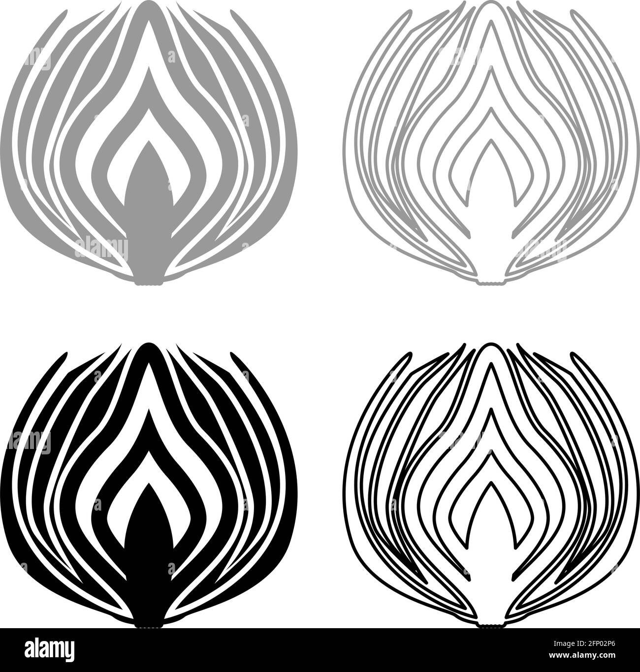 Onion cut in half part Bulbs chopped sliced vegetable silhouette grey black color vector illustration solid outline style simple image Stock Vector