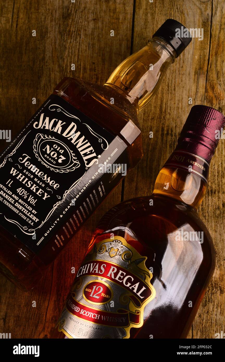 Bottle of Chivas Regal and Jack Daniel's whiskey on the table Stock Photo -  Alamy