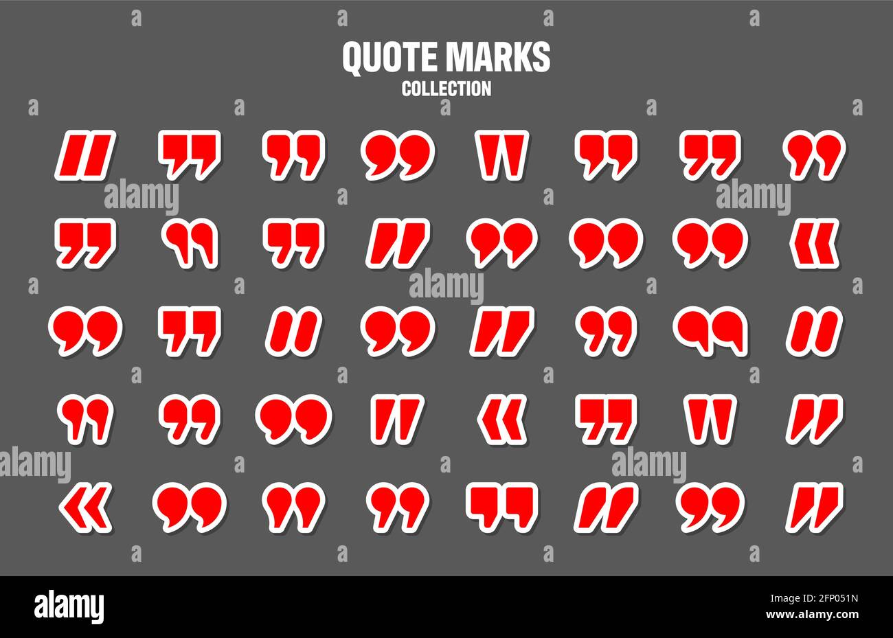 Quotation marks vector collection. Red quotes icon. Colorful stickers