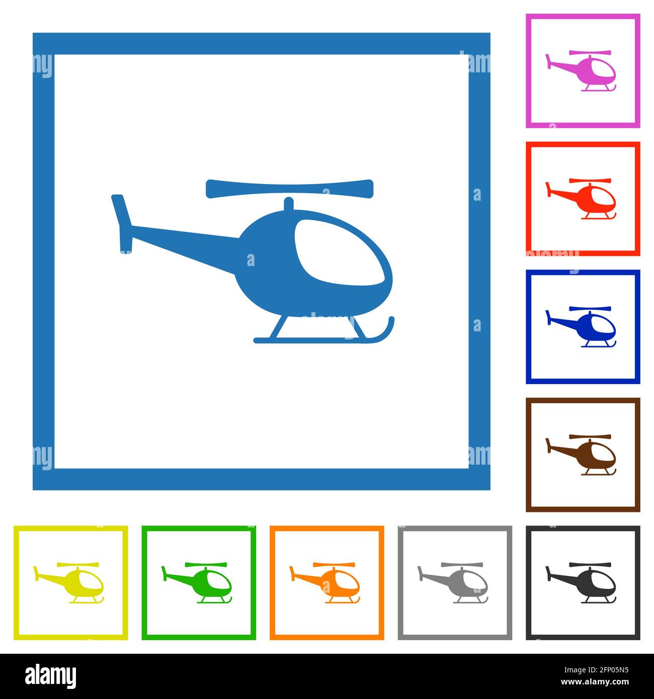 Helicopter flat color icons in square frames on white background Stock Vector