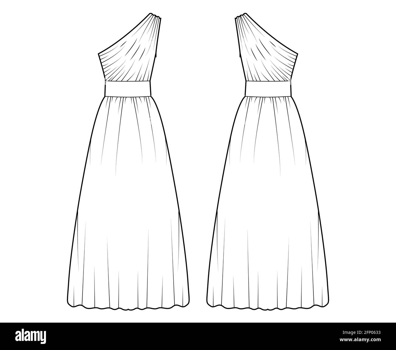 Dress one shoulder technical fashion illustration with fitted body ...