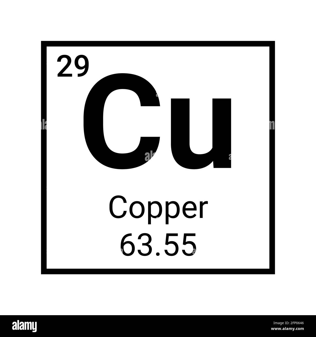 Copper symbol periodic table element. Cu chemistry copper chart vector sign Stock Vector