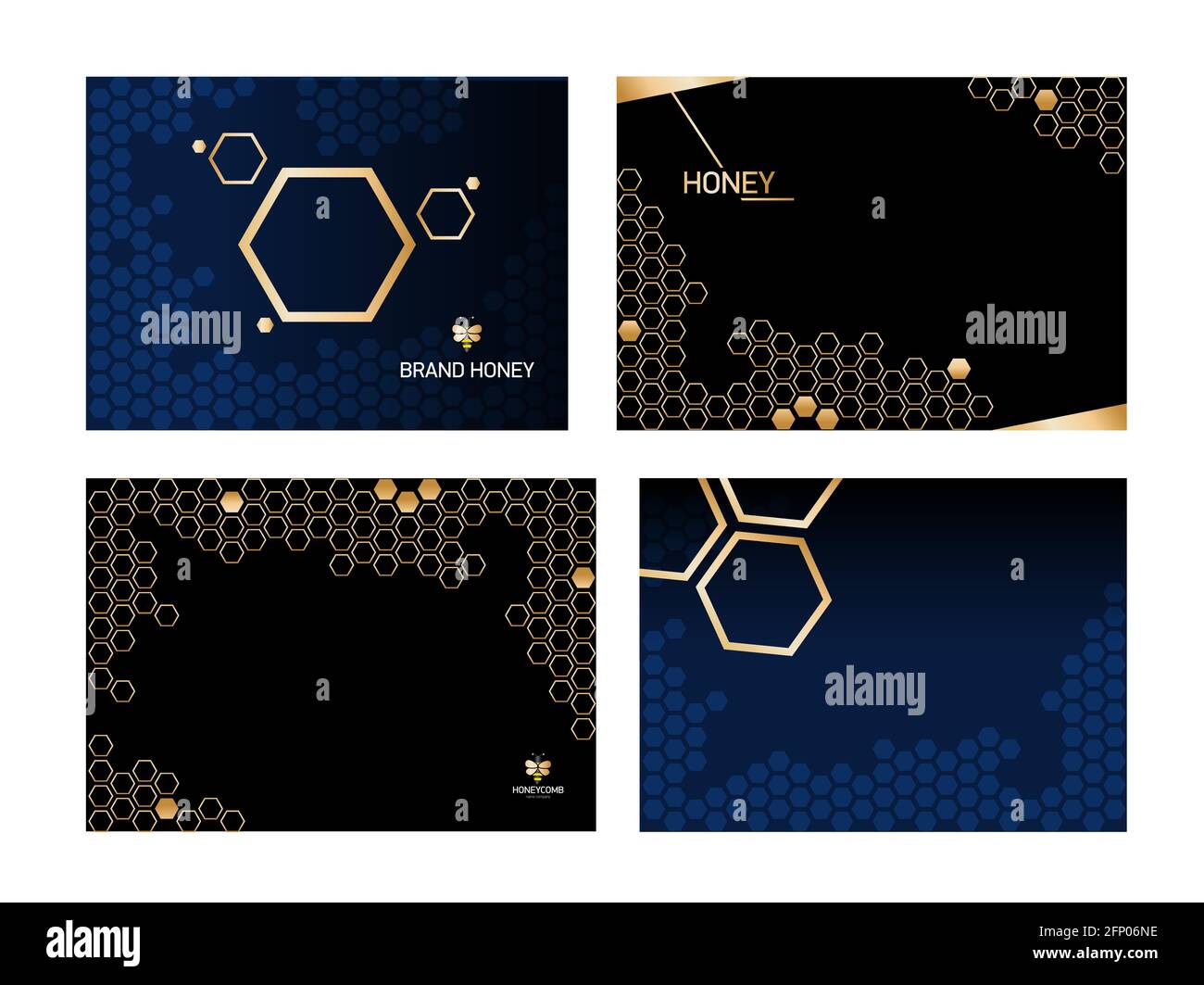 Set horizontal Modern Honeycomb black background with golden honeycomb ...