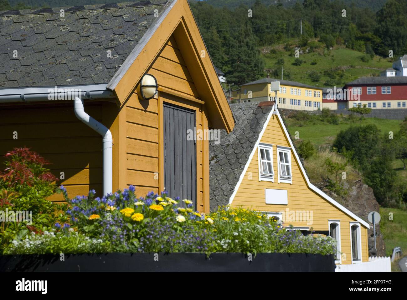 Yellow Scandinavian houses at Norwegian village Stock Photo Alamy