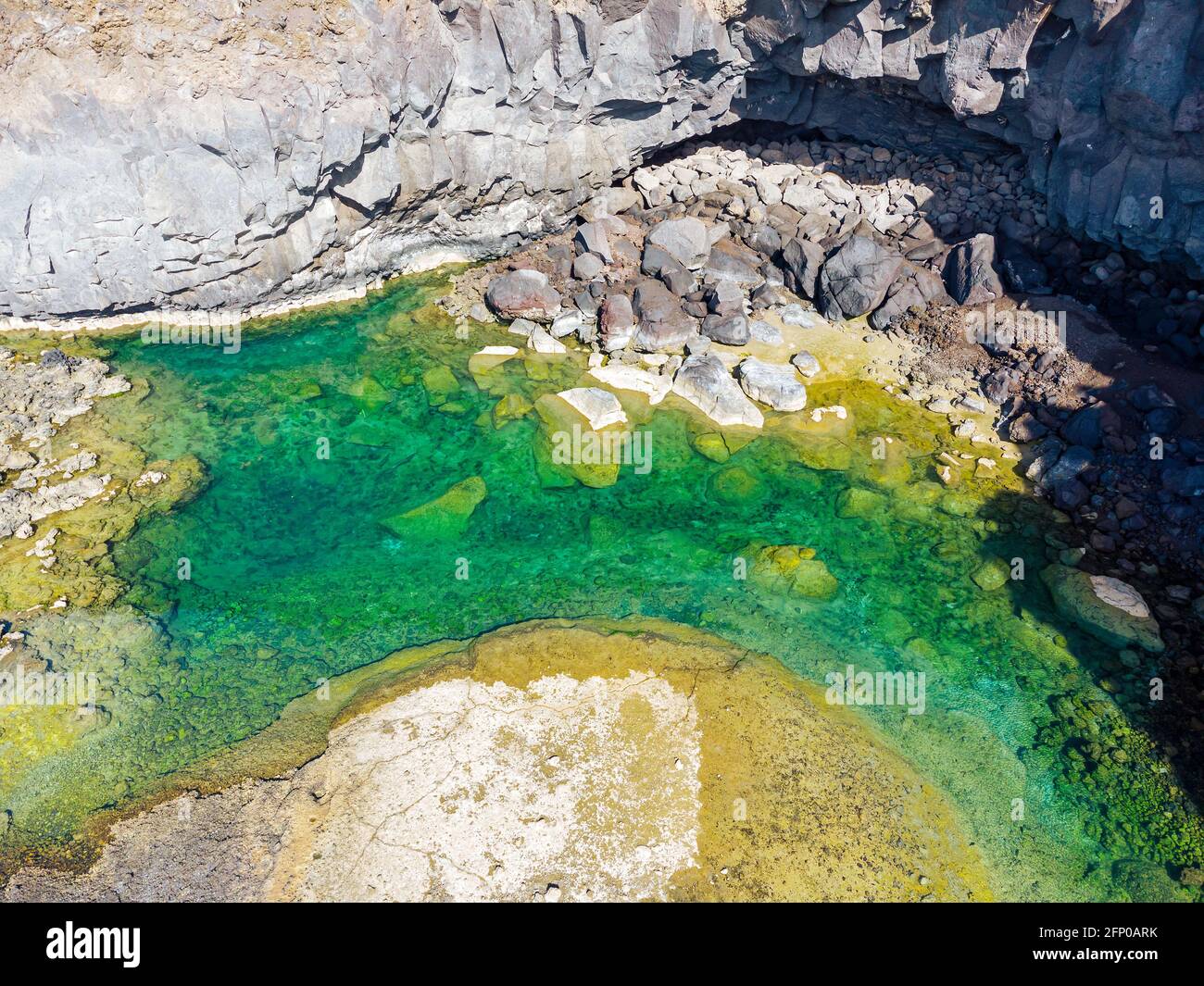 Colorful ponds on Playa de Echentive on La Palma island. View from above Stock Photo