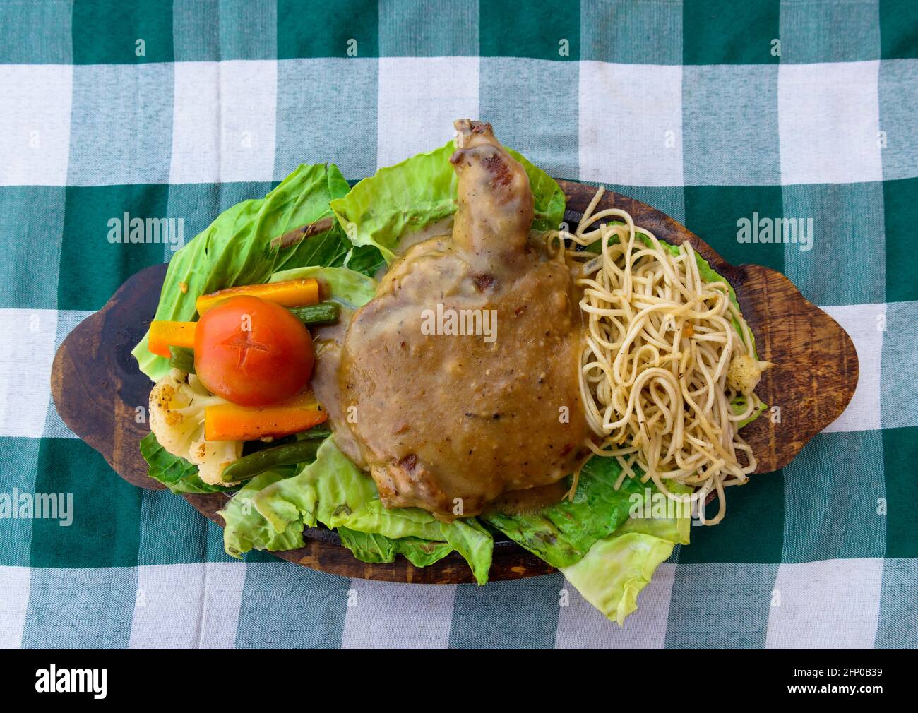 Overhead shot of a chicken sizzler Stock Photo