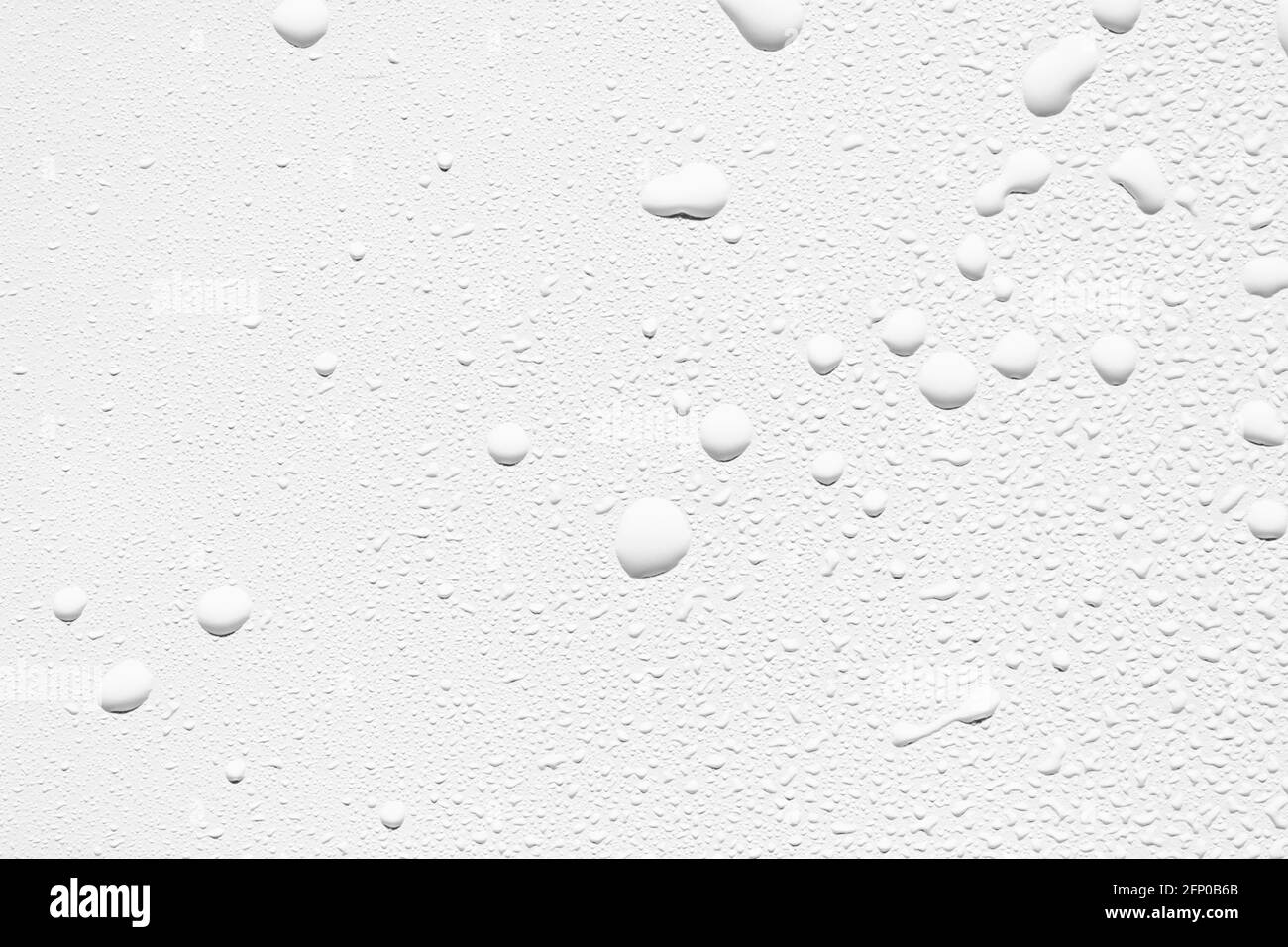 Close up of water drops on smooth surface, white background Stock Photo ...