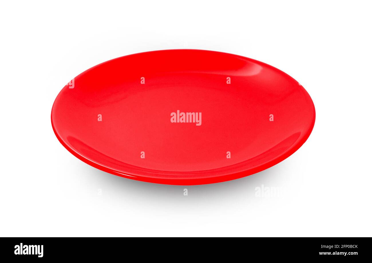 empty red plate isolated on white background Stock Photo - Alamy