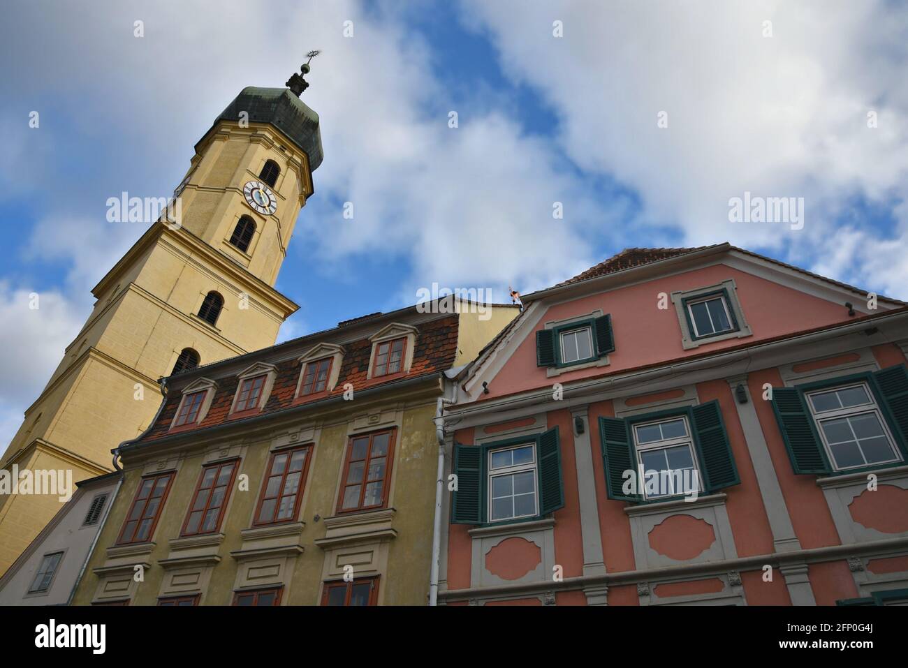 Panoramic view of Baroque style buildings and Franziskanerkirche, a ...