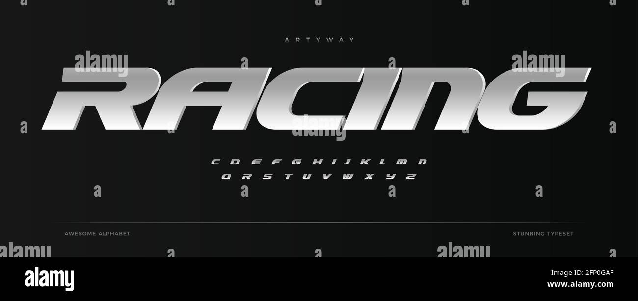 Racing alphabet. Speed sport font, automotive type for modern