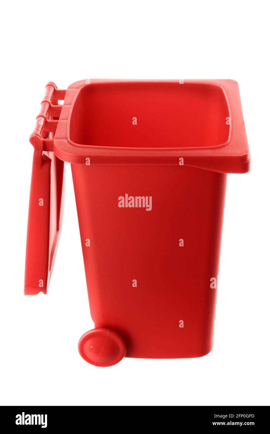 Plastic red trash can isolated on white background Stock Photo Alamy