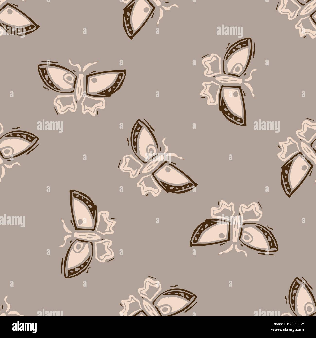Seamless minimalist doodle butterfly pattern background. Calm boho ...