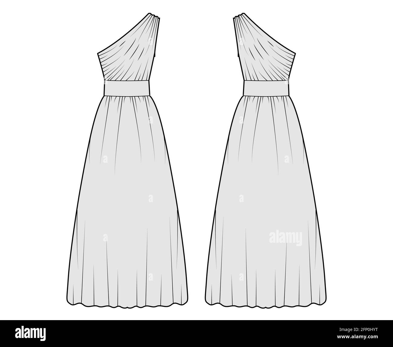Dress one shoulder technical fashion illustration with fitted body ...